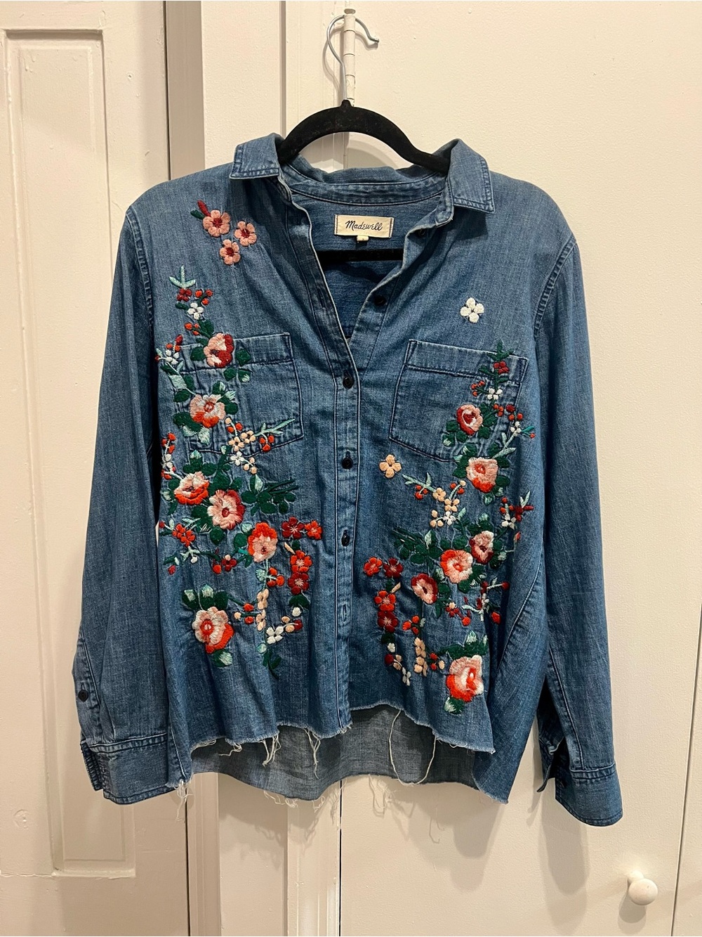 Madewell Blue Embroidered Denim Button-Down Shirt